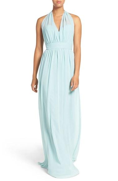 Women's Hayley Paige Occasions Ruched Waist Chiffon Halter Gown - Blue