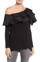 Women's Vince Camuto One-shoulder Ruffle Mix Top - Black