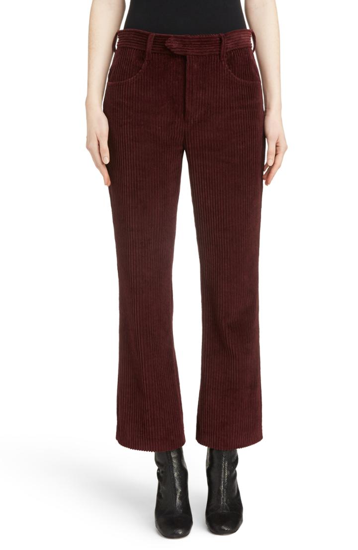 Women's Isabel Marant Mereo Velvet Crop Flare Pants Us / 36 Fr - Burgundy