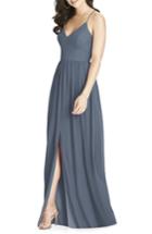 Women's Dessy Collection Spaghetti Strap Chiffon Gown - Grey