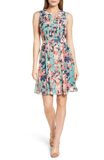 Women's Halogen Pleated Fit & Flare Dress - Coral