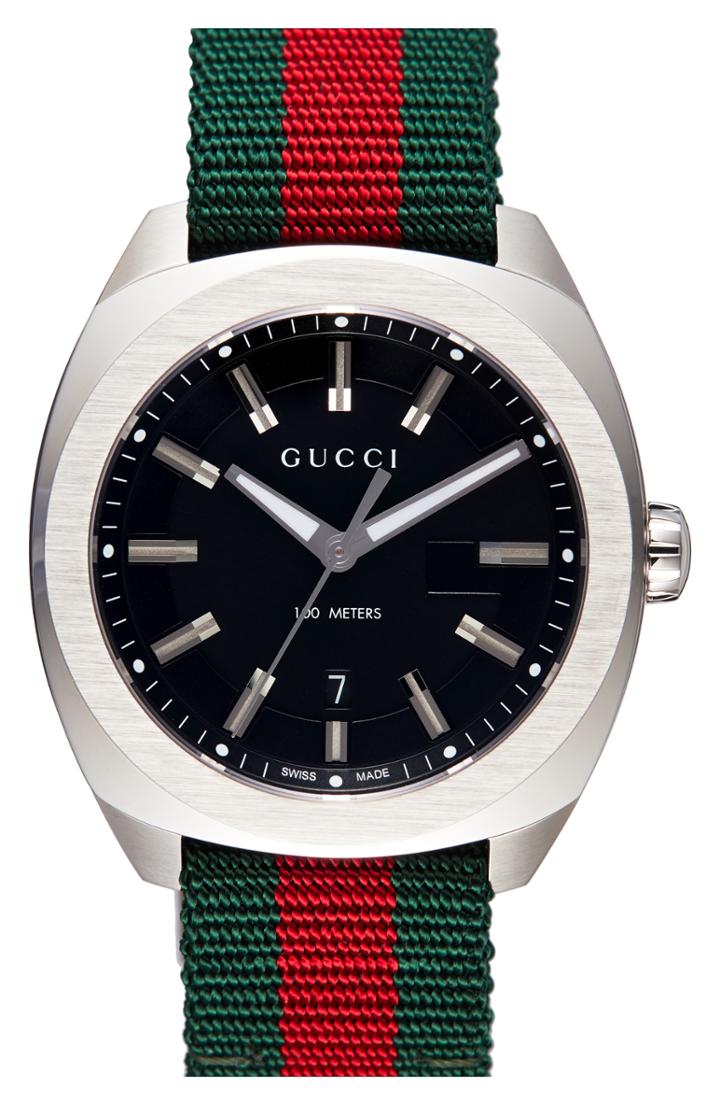 Men's Gucci Stripe Fabric Strap Watch, 40mm
