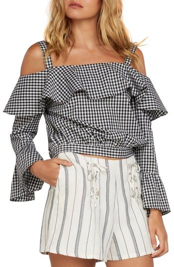 Women's Willow & Clay Gingham Cold Shoulder Top - Black
