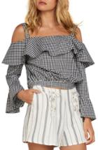 Women's Willow & Clay Gingham Cold Shoulder Top - Black