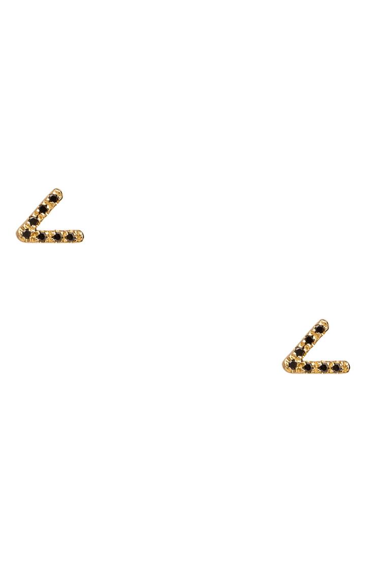 Women's Wwake Micropave Triangle Black Diamond Earrings
