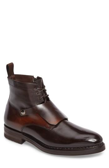 Men's Santoni Hayden Plain Toe Boot With Genuine Shearling Lining D - Brown