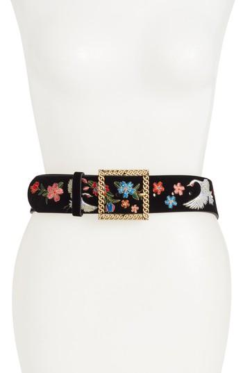 Women's Halogen Embroidered Faux Suede Belt - Black Multi