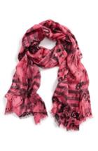Women's Burberry Doodle Print Check Wool & Silk Scarf, Size - Pink