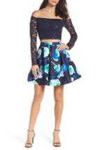 Women's Sequin Hearts Two-piece Off The Shoulder Lace Party Dress - Blue