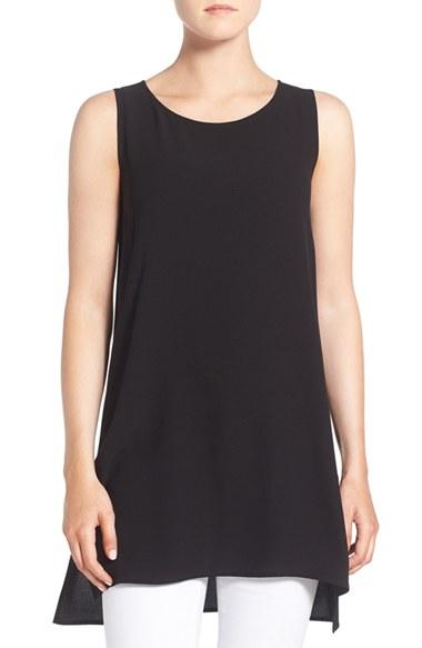 Women's Eileen Fisher Silk Crepe Scoop Neck Sleeveless Tunic, Size - Black