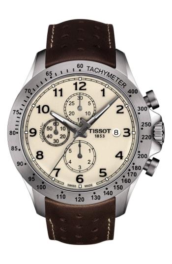 Men's Tissot V8 Automatic Chronograph Leather Strap Watch, 45mm