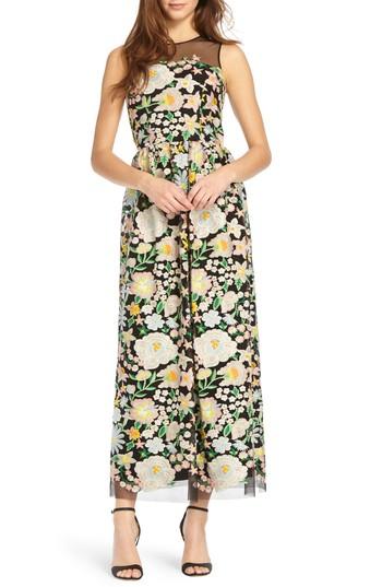 Women's Ml Monique Lhuillier Floral Embroidered Gown - Black