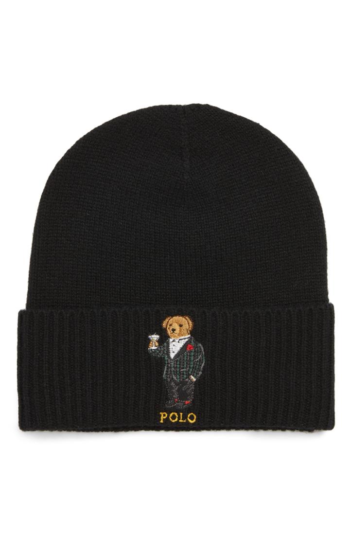 Men's Polo Ralph Lauren Tartan Martini Bear Wool & Cashmere Beanie - Black