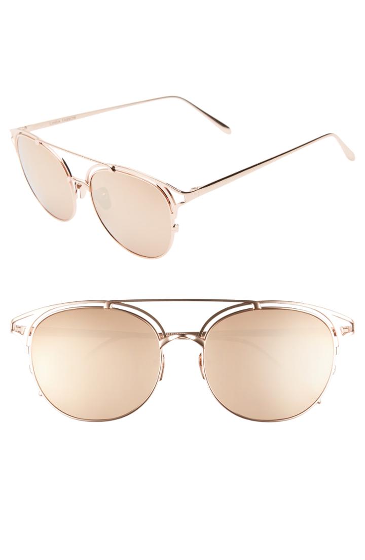 Women's Linda Farrow 55mm Aviator Sunglasses - Rose Gold/ Rose Gold
