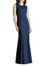Women's Dessy Collection Lace Back Crepe Gown - Blue