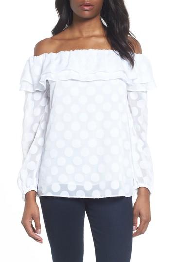 Women's Michael Michael Kors Off The Shoulder Dot Jacquard Top - White