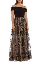 Women's Morgan & Co. Off The Shoulder Bodice Embroidered Chiffon Gown /10 - Black