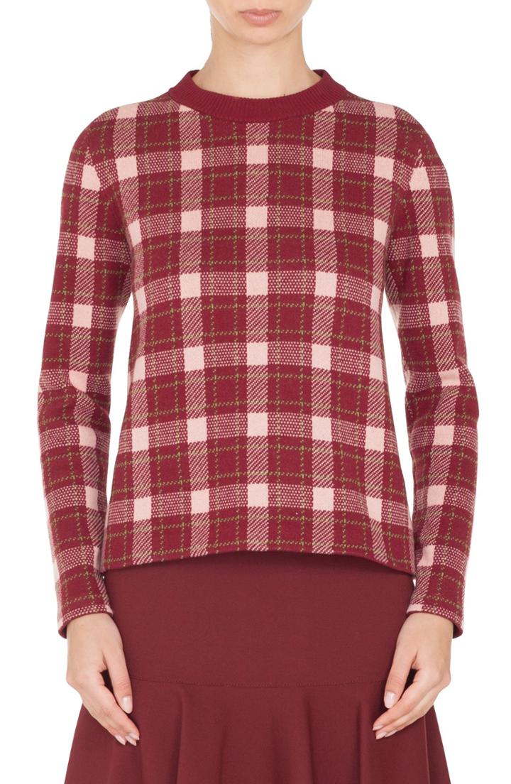Women's Akris Punto Brit Check Wool & Cashmere Pullover