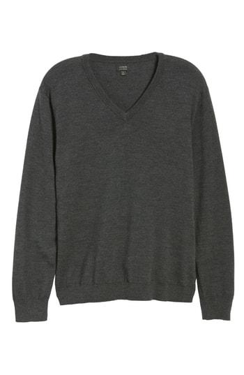 Men's J.crew V-neck Merino Wool Sweater - Grey
