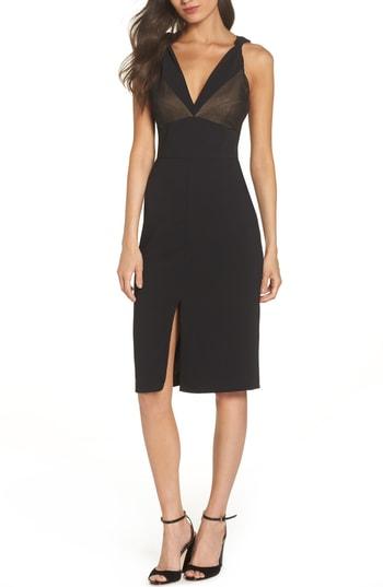 Women's Harlyn Deep V-neck Chiffon Inset Cocktail Sheath - Black