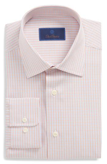 Men's David Donahue Regular Fit Check Dress Shirt .5 - 32/33 - Orange