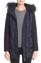 Women's Moncler Theodora Water Resistant Hooded Jacket With Genuine Mongolian Fur Trim - Blue