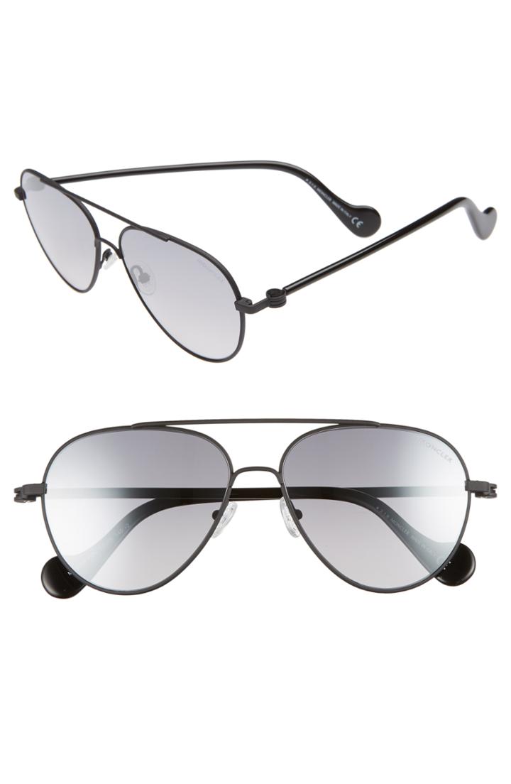 Women's Moncler 57mm Aviator Sunglasses - Matte Black/ Smoke Mirror