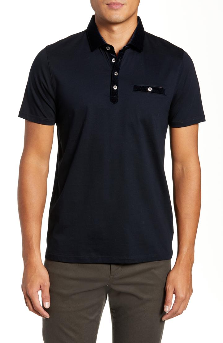 Men's Ted Baker London Nervy Slim Fit Velvet Collar Polo (s) - Blue