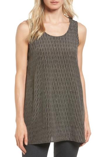 Women's Eileen Fisher Print Silk Sleeveless Shell, Size - Black