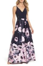 Women's Xscape Mesh Inset Ballgown - Blue
