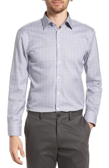 Men's Nordstrom Men's Shop Smartcare(tm) Extra Trim Fit Plaid Dress Shirt .5 32/33 - Grey