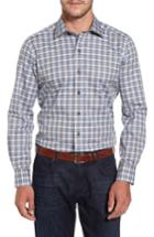 Men's David Donahue Plaid Fit Sport Shirt, Size Medium - Blue