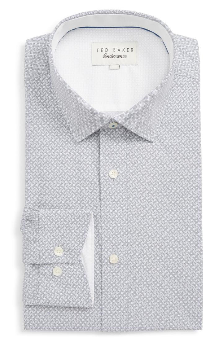 Men's Ted Baker London Olymppa Trim Fit Print Dress Shirt - 32/33 - Grey