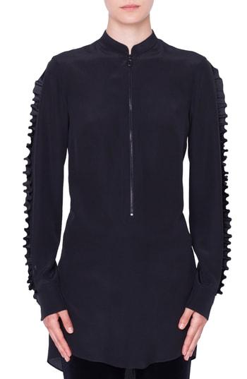 Women's Akris Punto Ruched Silk Blouse - Black