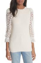 Women's Rebecca Taylor Eyelet Sleeve Sweater - White