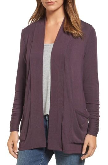 Women's Bobeau Ruched Sleeve Cardigan - Red