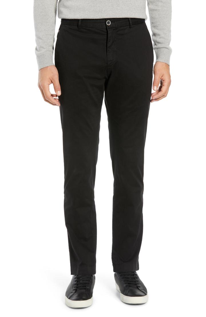 Men's Bugatchi Garment Dye Flat Front Straight Leg Chino Pants - Black