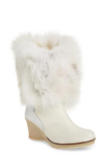 Women's Pajar Angelina Genuine Fox Fur Wedge Boot -7.5us / 38eu - White