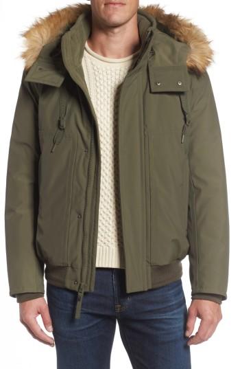 Men's Marc New York Insulated Bomber Jacket With Faux Fur Trim - Green