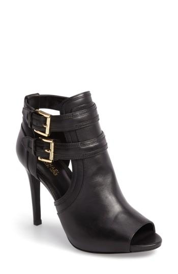 Women's Michael Michael Kors Blaze Peep Toe Buckle Bootie .5 M - Black