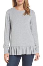 Petite Women's Halogen Ruffle Hem Sweatshirt, Size P - Grey