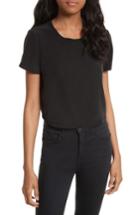 Women's Alice + Olivia Lana Rib Trim Crop Silk Shirt - Black