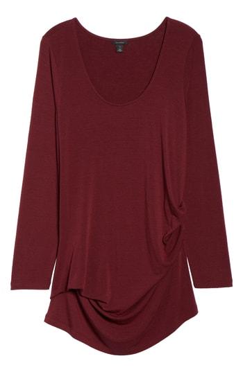 Petite Women's Halogen Ruched Top, Size P - Burgundy
