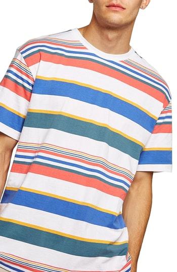 Men's Topman Rainbow Stripe T-shirt - White