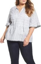 Women's Caslon Stripe Fray Edge Linen Blend Top