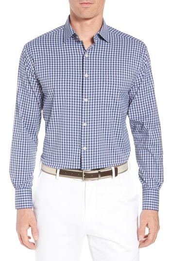 Men's Peter Millar University Regular Fit Check Performance Sport Shirt - Blue