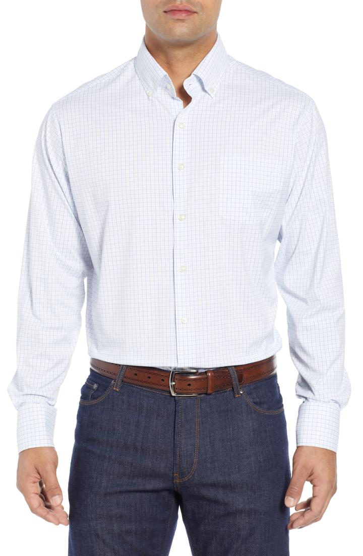 Men's Peter Millar Clarke Check Performance Sport Shirt, Size - White