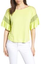Women's Vince Camuto Smocked Ruffle Sleeve Top, Size - Green