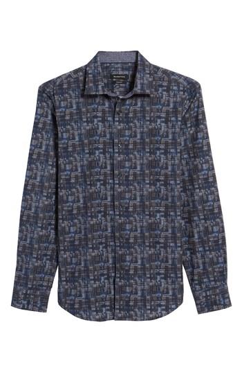 Men's Bugatchi Trim Fit Brushstroke Print Sport Shirt