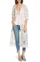 Women's Woven Heart Embroidered Kimono - Ivory